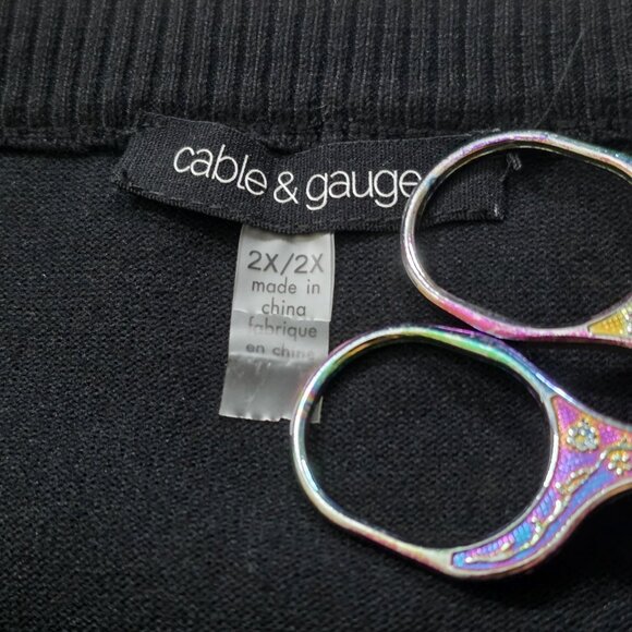 Cable & Gauge Plus Size Top 2x Black Rhinestones Half Sleeve Pullover Whimsigoth - Picture 3 of 14